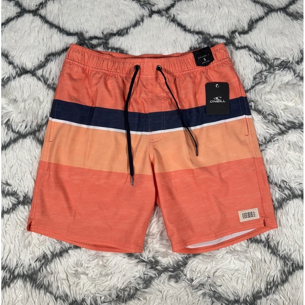 O'Neill Redondo Striped Volley Swim Trunks Board Shorts Orange Men's S *NEW* $49